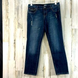 Soundgirl Straight Leg Dark Wash Jeans Decorative Pockets Size